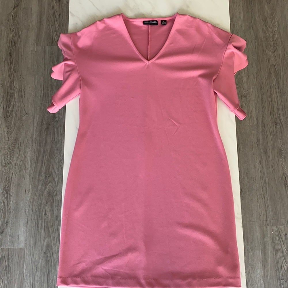 Pink Nina Leonard Ruffle Sleeve Midi Dress